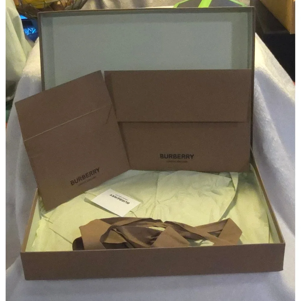 Burberry London England Tan Gift Box with Envelopes Ribbon Tissue Paper